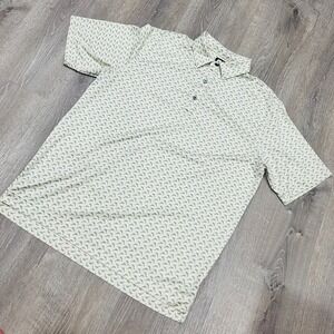 Footjoy FJ Polo Shirt Men's L Beige Blue Dolphin All Over Print Golf Performance